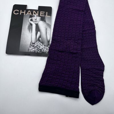 Chanel Tights Stocking Purple Black Check Logo Sz XL,4 VTG Y2K 2000s